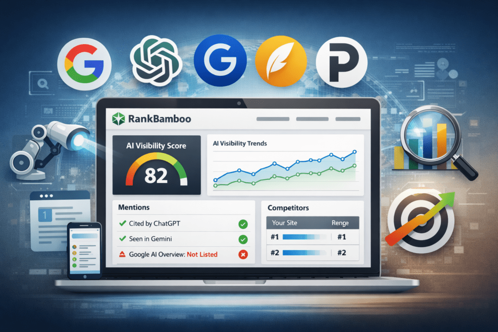 RankBamboo dashboard showing AI visibility tracking across Google and AI search engines